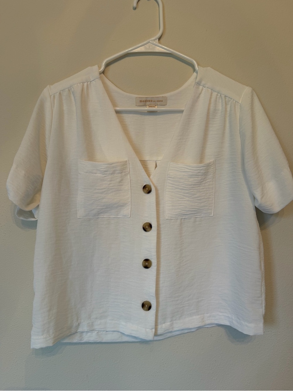 Monteau Ivory Button-Front Short Sleeve Blouse
